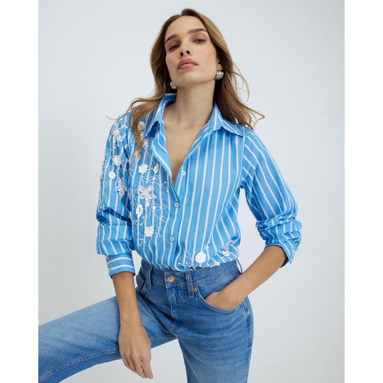 River Island Womens Blue Striped Long Sleeve Embellished Shirt - Image 1