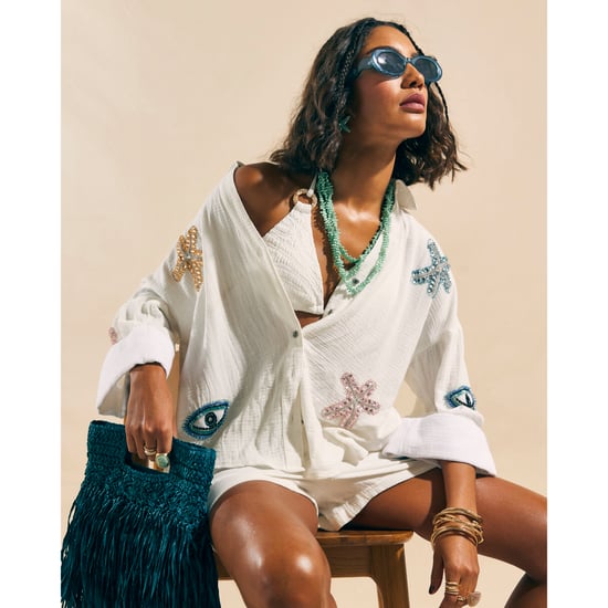 River Island Womens White Cotton Embellished Beach Shirt - Image 1