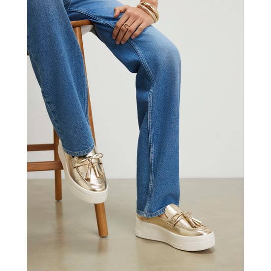 River Island Womens Trainers Gold Fringe Platform Slip On - Image 1