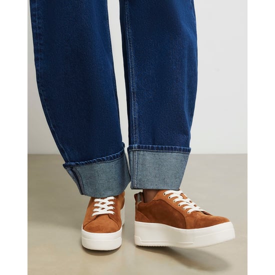 River Island Womens Flatform Trainers Brown Faux Suede Lace Up - Image 1