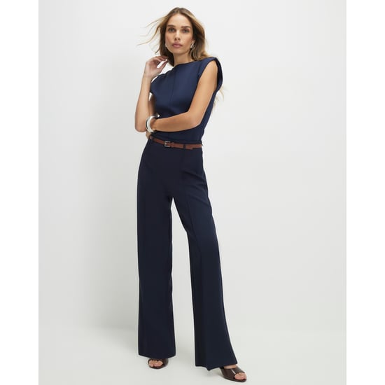 River Island Womens Straight Leg Trousers Navy Belted - Image 1