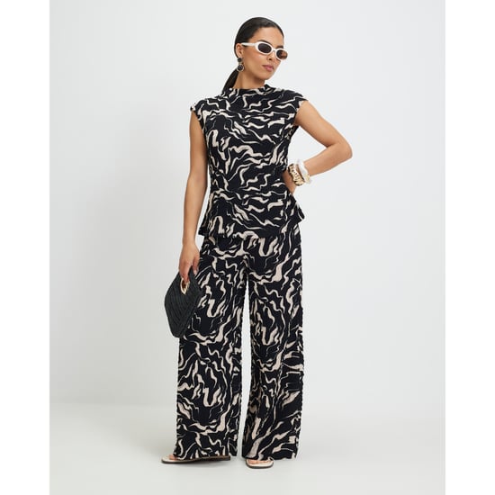 River Island Womens Wide Leg Trousers Petite Black Abstract Print - Image 1