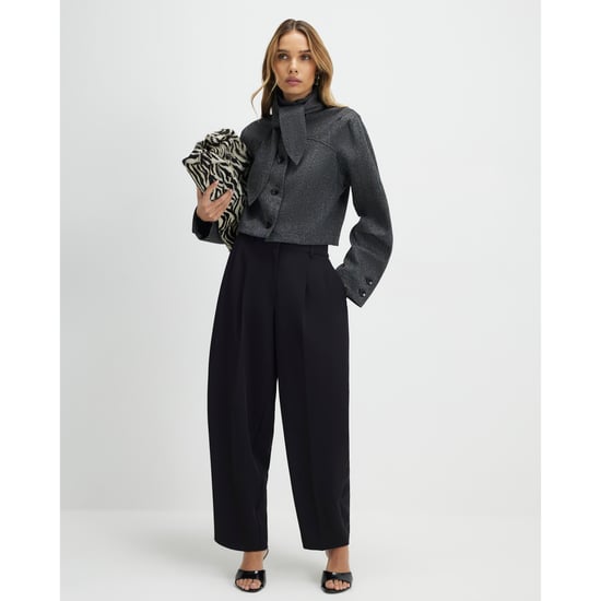 River Island Womens Trousers Black Pleated Barrel Leg - Image 1