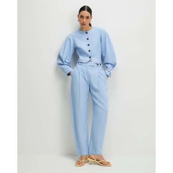 River Island Womens Trousers Blue Linen Blend Tailored Barrel - Image 1