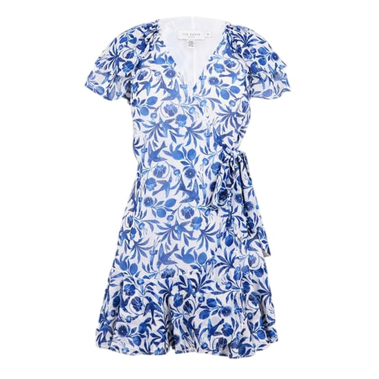 Ted Baker Geweven wikkeljurk met V-hals en bloemen- en vogelmotief voor dames (Blauw) - Image 2