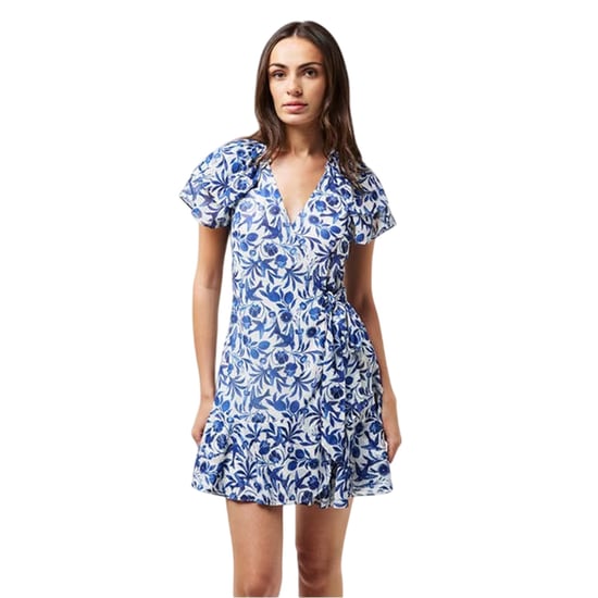 Ted Baker Geweven wikkeljurk met V-hals en bloemen- en vogelmotief voor dames (Blauw) - Image 4