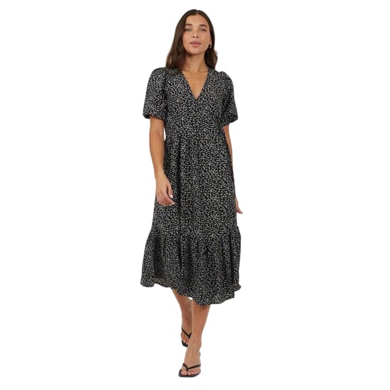 Brave Soul Dames/Dames Puff Sleeve Wrap Dress (Zwart, Wit) - Image 1