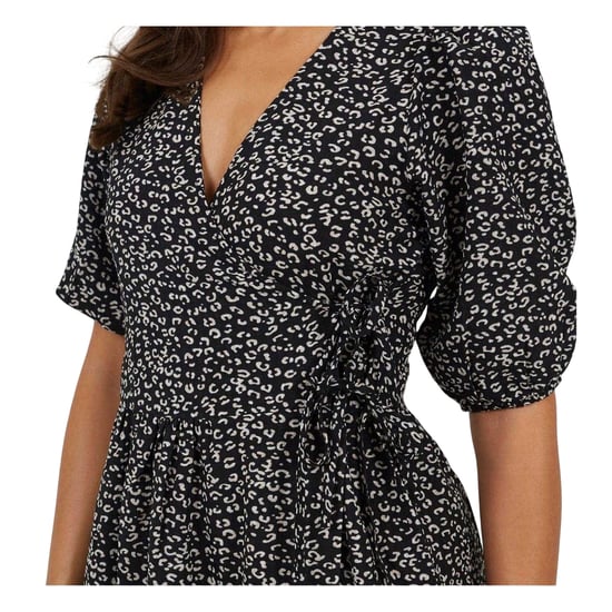 Brave Soul Dames/Dames Puff Sleeve Wrap Dress (Zwart, Wit) - Image 4