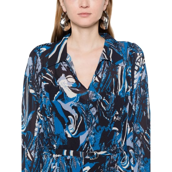 Boss Daplisa geplooide midi-shirtjurk voor dames (Blauw/Zwart) - Image 3