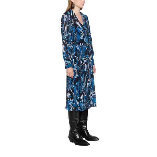 Boss Daplisa geplooide midi-shirtjurk voor dames (Blauw/Zwart) - Image 4