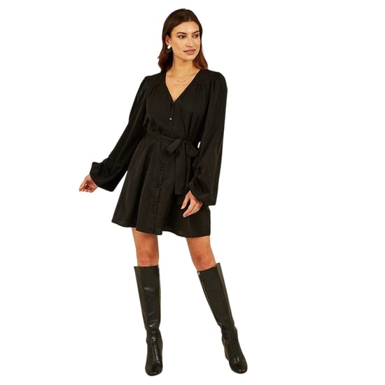 Mela London Womens/Ladies V Neck Balloon Sleeve Mini Shirt Dress (Black) - Image 3