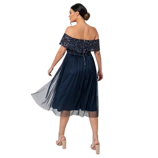 Maya Deluxe Dames/Maatschappij Sequin Bardot Korte Mouwen Midi Jurk (Marineblauw) - Image 2