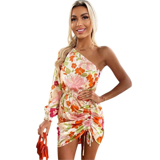 AX Paris Mini-jurk voor dames met bloemenprint, gerimpelde zijkant en één mouw (Veelkleurig) - Image 3