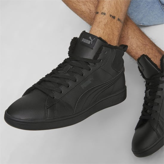 Men's Puma Smash 3.0 Mid Water Resistant Low Top Trainers in Black/Grey - Image 3