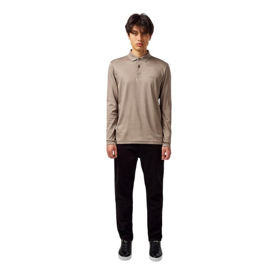Boss Heren Pirol Logo Lange Mouwen Polo Shirt (Taupe) - Image 4