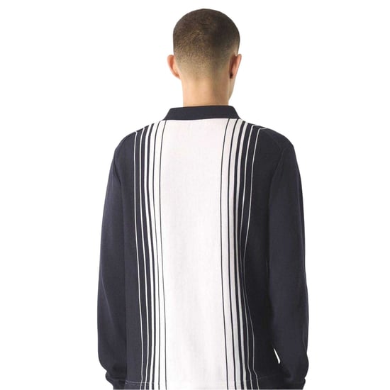 Pretty Green Mens Vertical Stripe Regular Long-Sleeved Polo Shirt (Navy) - Image 2