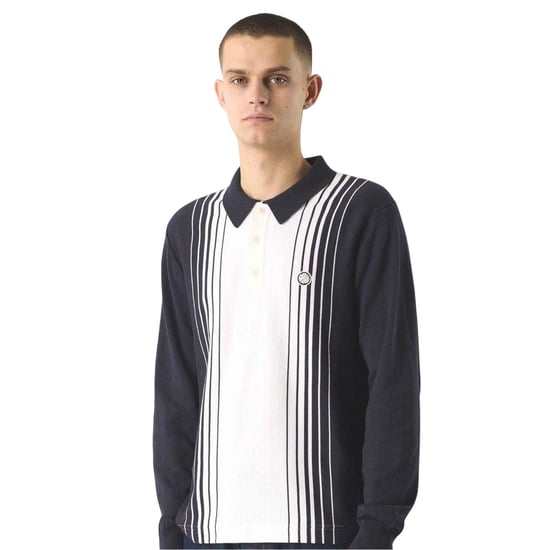 Pretty Green Mens Vertical Stripe Regular Long-Sleeved Polo Shirt (Navy) - Image 4