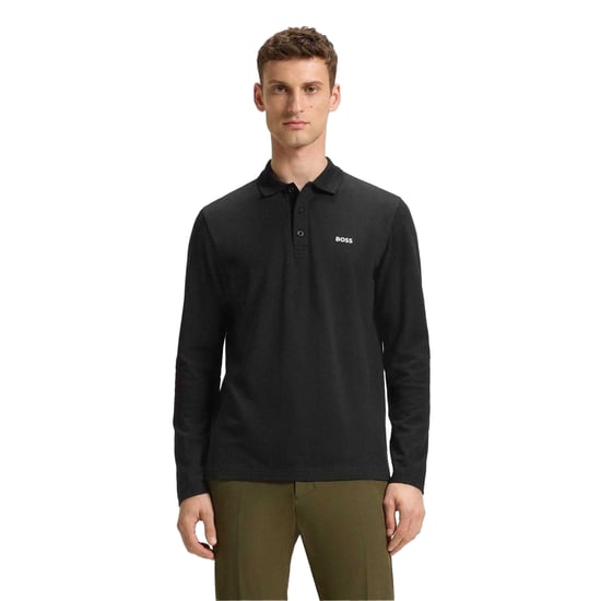 Boss Heren Plisy poloshirt met lange mouwen (Zwart) - Image 1