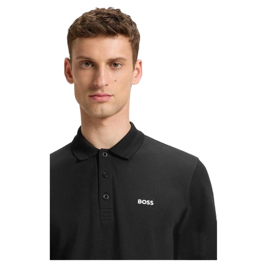 Boss Heren Plisy poloshirt met lange mouwen (Zwart) - Image 4