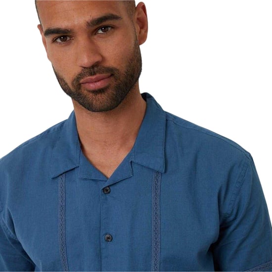 Threadbare Heren Borduurlogo Kraag Korte Mouwen Bowling Shirt (Denim) - Image 4
