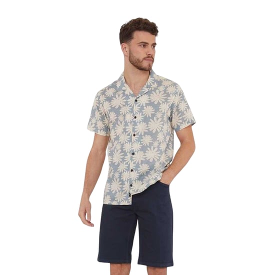 Threadbare Gebloemd herenoverhemd met korte mouwen (Stofblauw) - Image 2