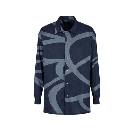 Emporio Armani Heren Abstracte Katoenen Lange Mouwen Shirt (Blauw) - Image 1