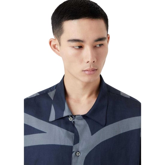 Emporio Armani Heren Abstracte Katoenen Lange Mouwen Shirt (Blauw) - Image 3
