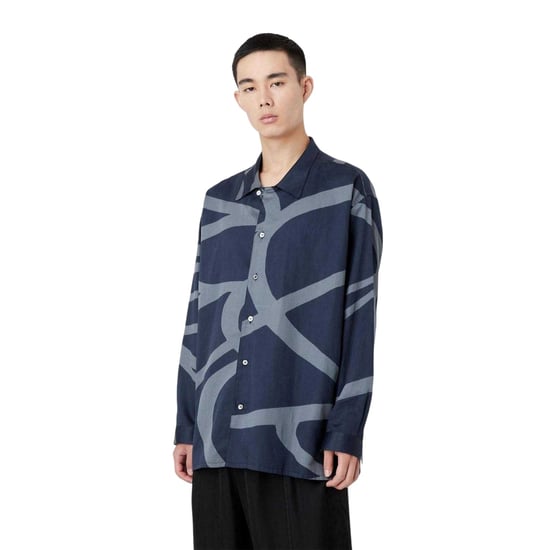 Emporio Armani Heren Abstracte Katoenen Lange Mouwen Shirt (Blauw) - Image 4