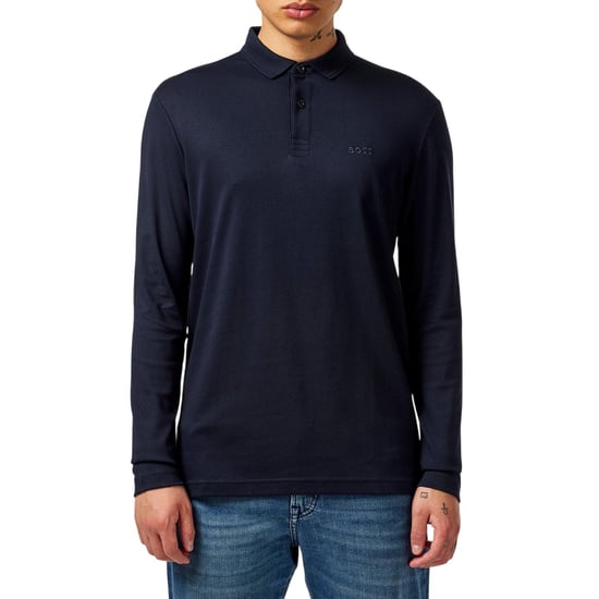 Boss Mannen Pirol Logo Lange Mouwen Polo Shirt (Donkerblauw) - Image 3