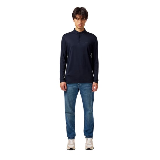 Boss Mannen Pirol Logo Lange Mouwen Polo Shirt (Donkerblauw) - Image 4