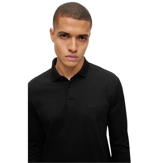 Boss Mens Pirol Logo Long-Sleeved Polo Shirt (Black) - Image 3