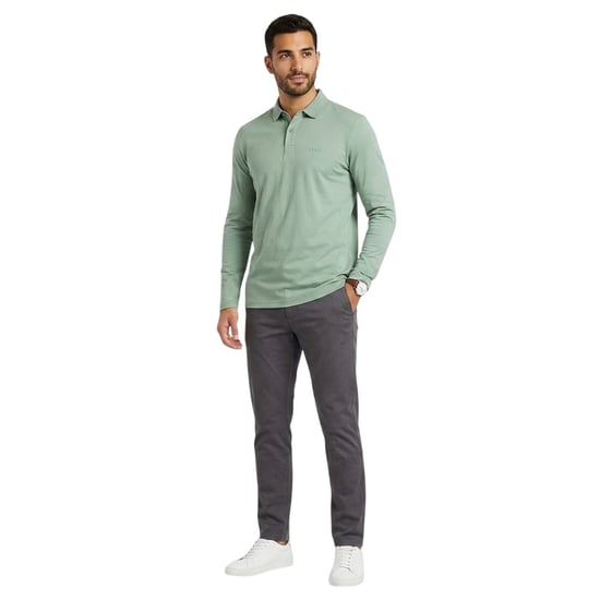 Boss Heren Pirol Logo Langharig Poloshirt (Groen) - Image 4