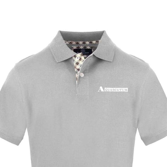 Aquascutum Mens Collared Short-Sleeved Polo Shirt (Grey) - Image 3