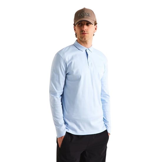 Boss Heren Pirol Logo Lange Mouwen Polo Shirt (Blauw) - Image 3