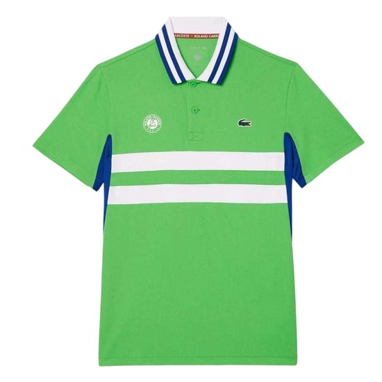 Lacoste Heren Roland Garros Edition gestreept Ultra Dry slim-fit tennis-poloshirt met korte mouwen (Groen) - Image 1