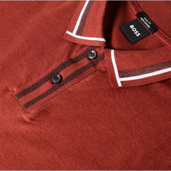 Boss Herenpoloshirt met korte mouwen en contrasterende details (Bruin) - Image 3