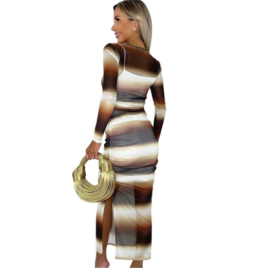 AX Paris Ombre-midi-jurk met doorschijnende stof en strakke pasvorm voor dames (Bruin) - Image 3