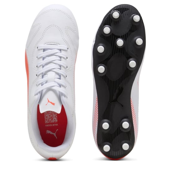 Boys Puma Firm Ground Football Boots in White-Glw Red - Image 3