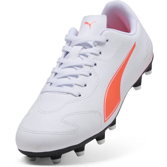 Boys Puma Firm Ground Football Boots in White-Glw Red - Image 6