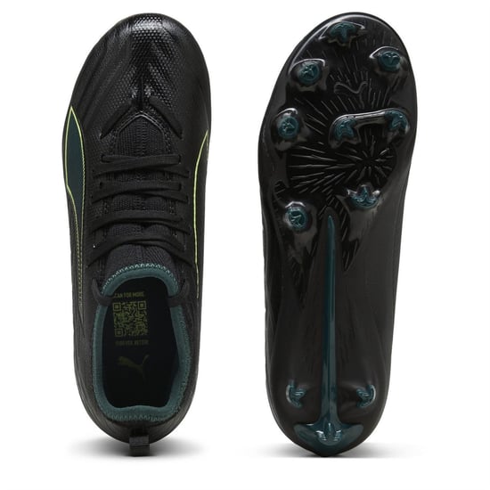 Boys Puma Kids Ultra 6 Match Firm Ground Football Boots in Blk-FL-GrnTrrn - Image 3
