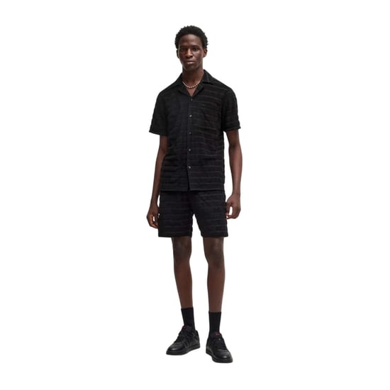 Hugo Heren Katoenen Gestreepte Relaxed Fit Casual Shorts (Zwart) - Image 3