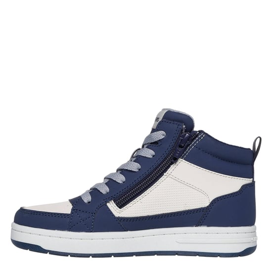 Boys Skechers Up Fleece Lined High Top W Zip High Top Trainers Unisex Kids in Navy/Tan - Image 2