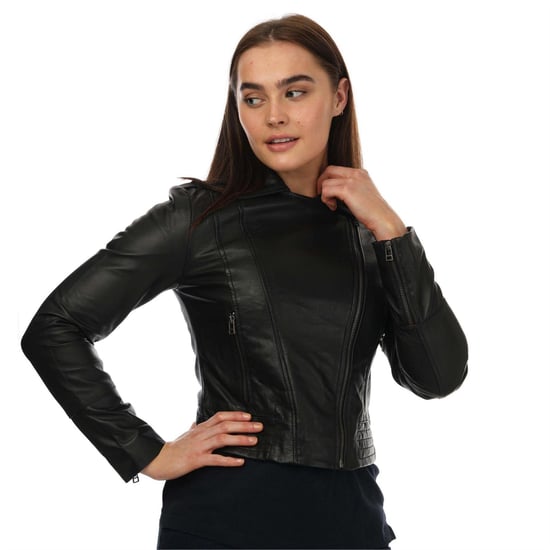 Elle Dames Leren Fitted Bikerjack (Zwart) - Image 3