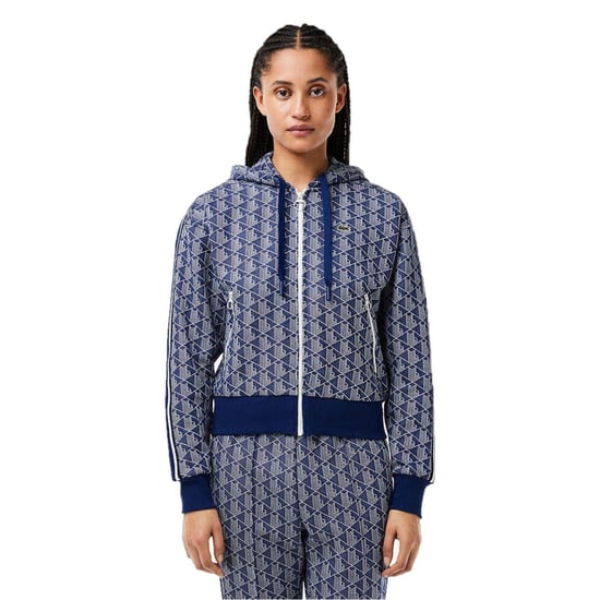 Lacoste Hoodie voor dames met all-overprint, geribd, normale pasvorm en doorlopende ritssluiting (Methylblauw) - Image 1