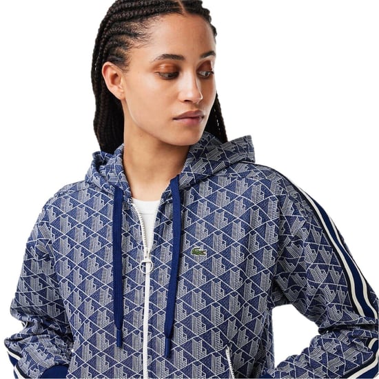 Lacoste Hoodie voor dames met all-overprint, geribd, normale pasvorm en doorlopende ritssluiting (Methylblauw) - Image 3