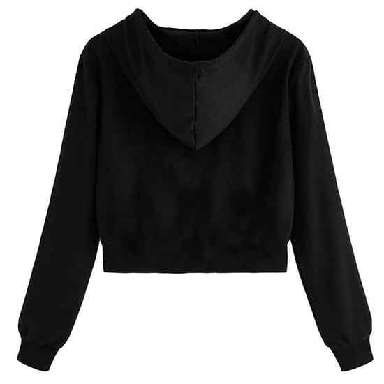 Miso Relaxed Fit Crop Hoodie för dam och dam (Svart) - Image 2