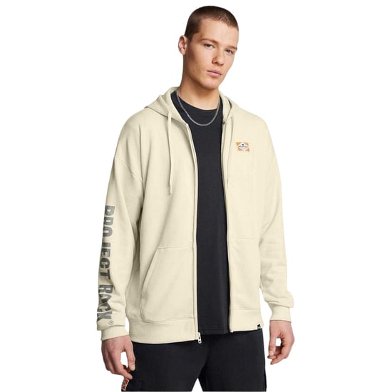 Under Armour Heren-hoodie met 'Project Rock'-print, relaxte pasvorm en doorlopende ritssluiting (Bruin) - Image 1