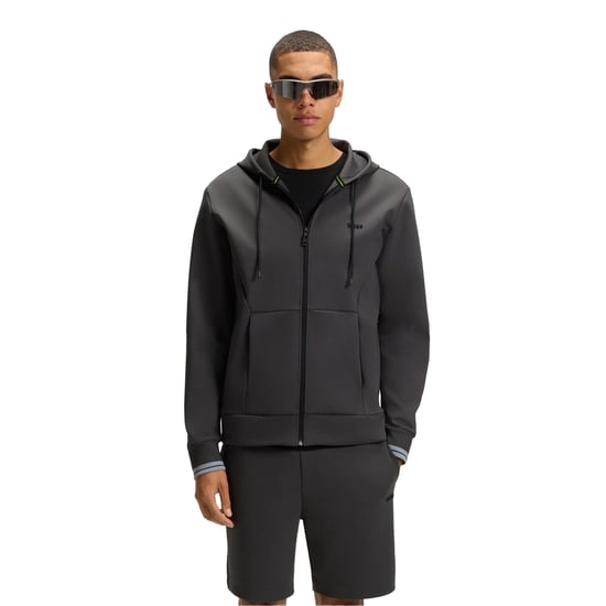 Boss Heren-hoodie met volledige ritssluiting en stretchstof (Donkergrijs) - Image 1