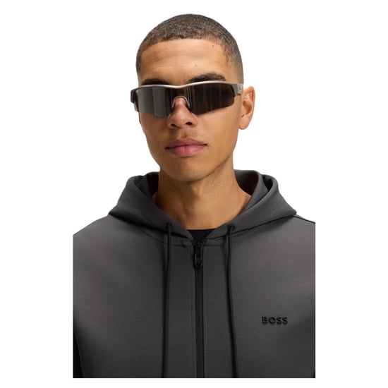 Boss Heren-hoodie met volledige ritssluiting en stretchstof (Donkergrijs) - Image 4