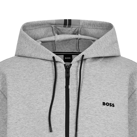 Boss Heren-hoodie met volledige ritssluiting en stretchstof (Zilver) - Image 3